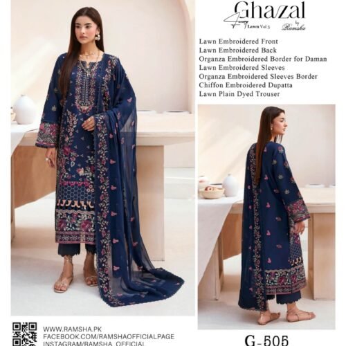 Ramsha Ghazal Luxury Lawn Vol 5 – Unstitched 3 Piece Suit  5