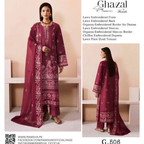 Ramsha Ghazal Luxury Lawn Vol 5 – Unstitched 3 Piece Suit  6